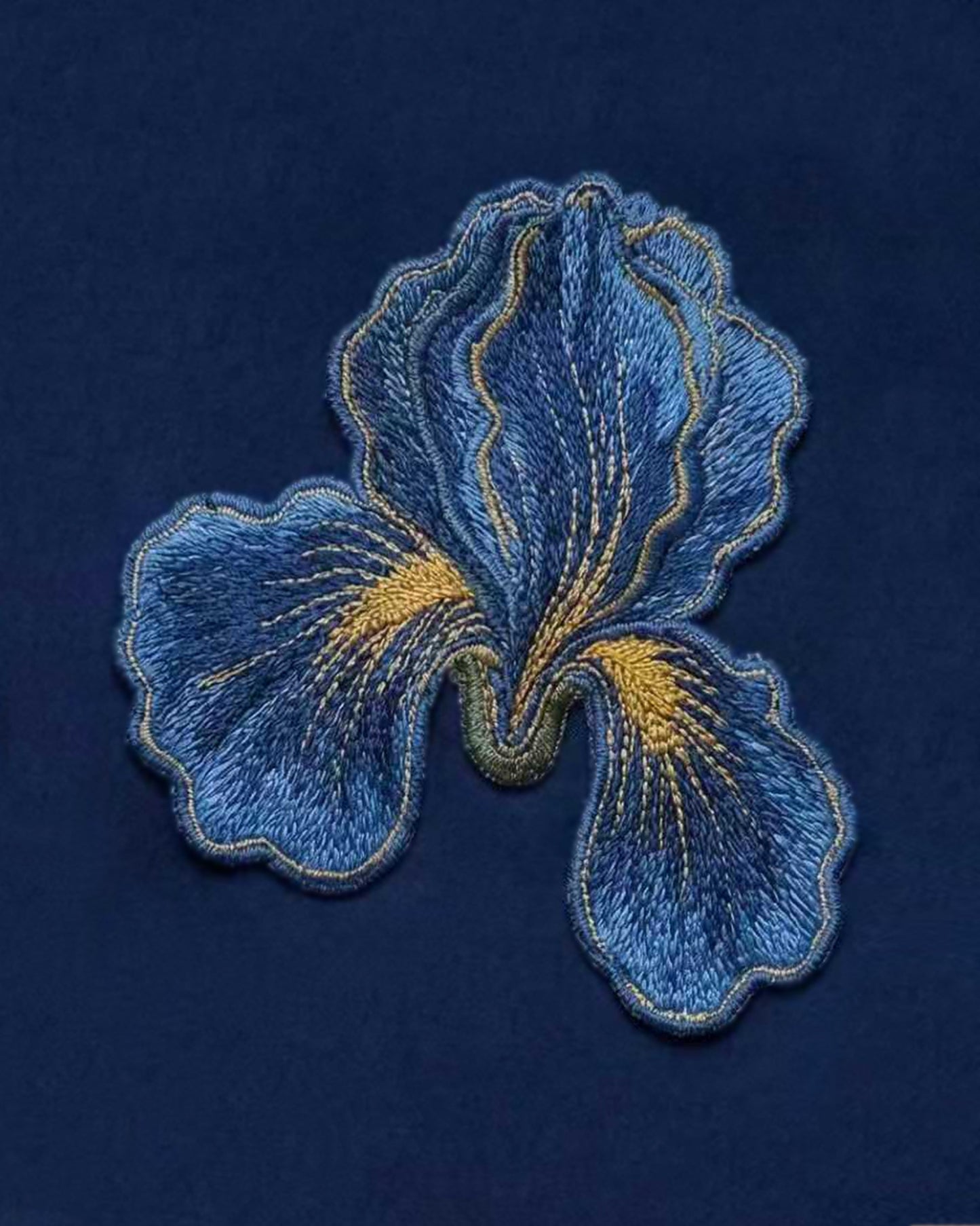 Iris 刺绣挂脖及膝连衣裙 - 藏青色