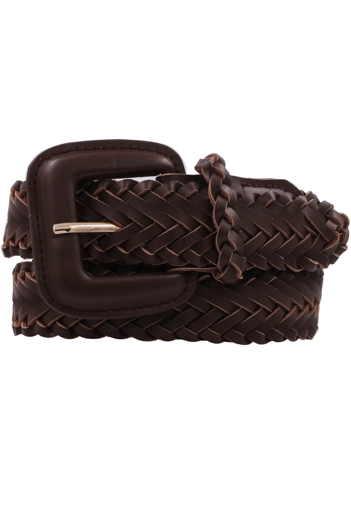 Dana Rectangle Buckle Braided Vegan Leather Belt Brown