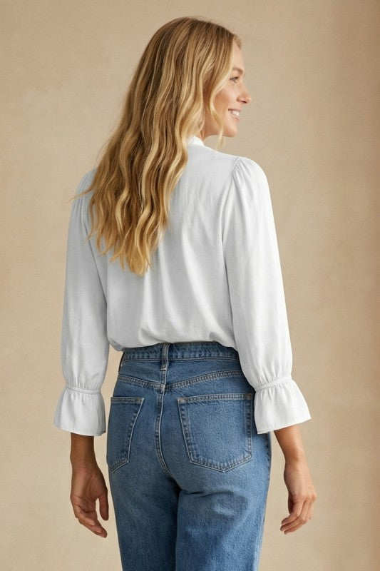 Farrah Long Sleeve Satin Top White