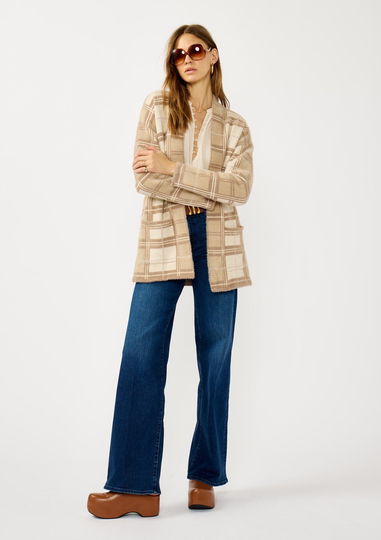Echo Ridge Fuzzy Plaid Cardigan
