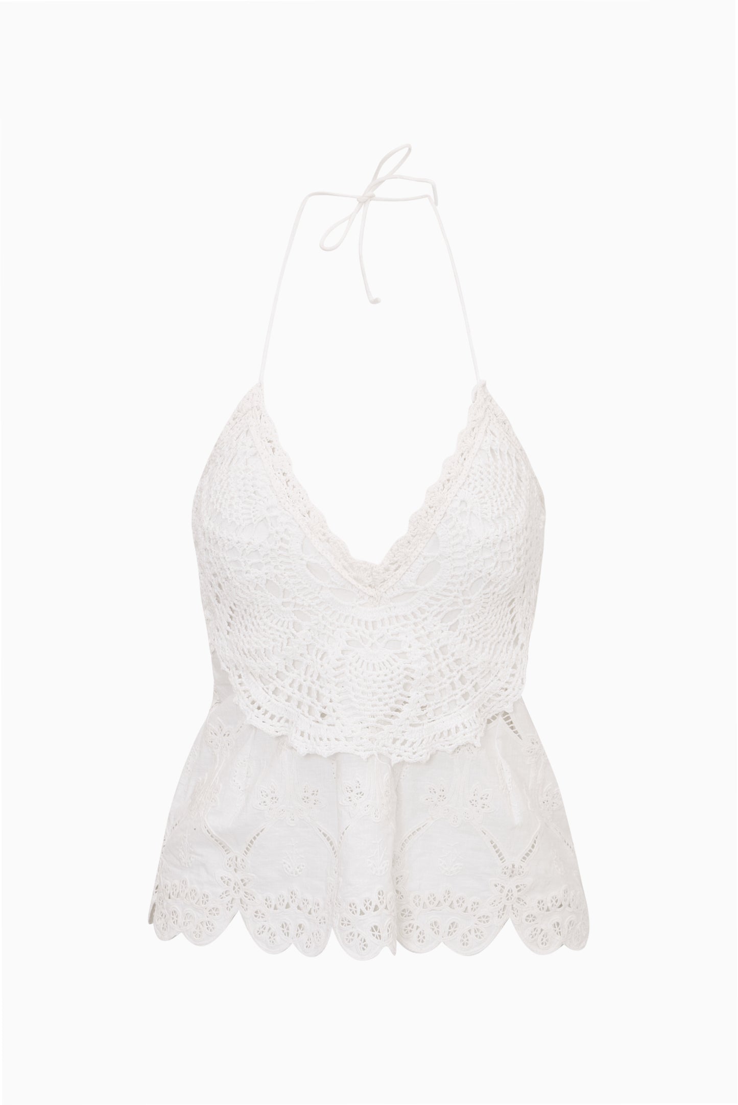 Neria Crochet Eyelet Halter Top