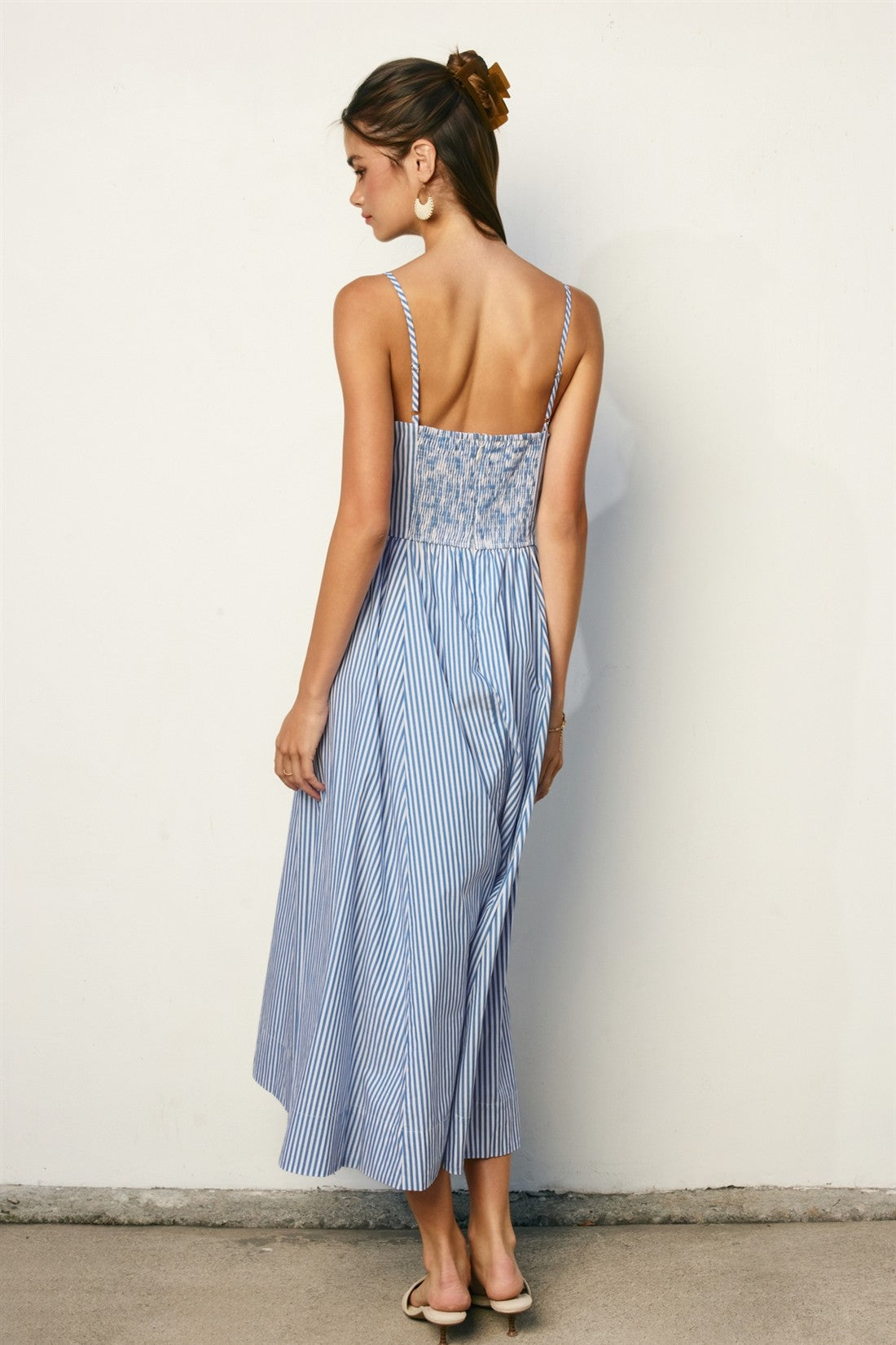 Jolene Sleeveless Stripe Print Midi Dress Blue