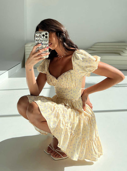 Danny Mini Dress Yellow Floral