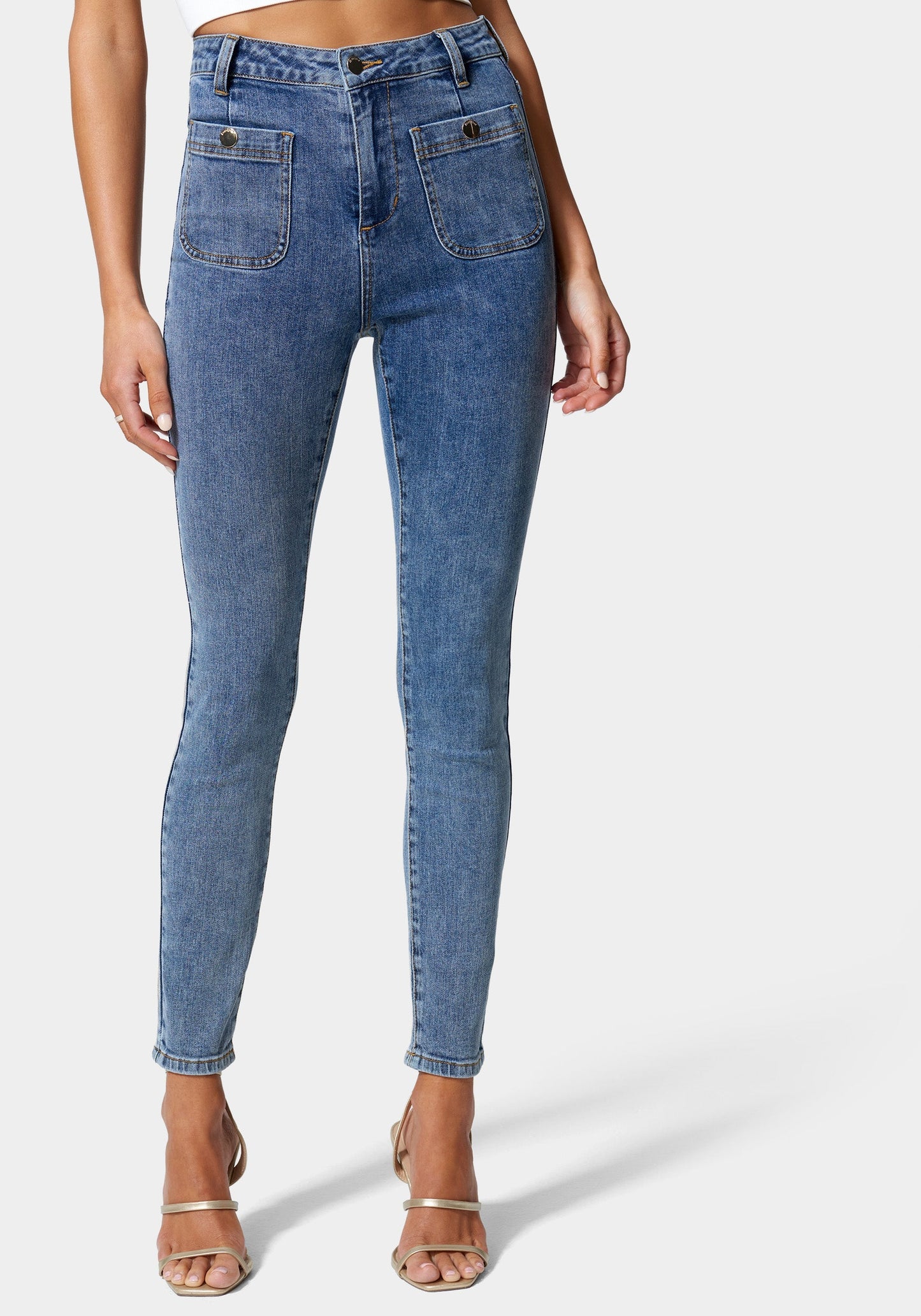 High Waist Patch Pocket Skinny Leg Jeans