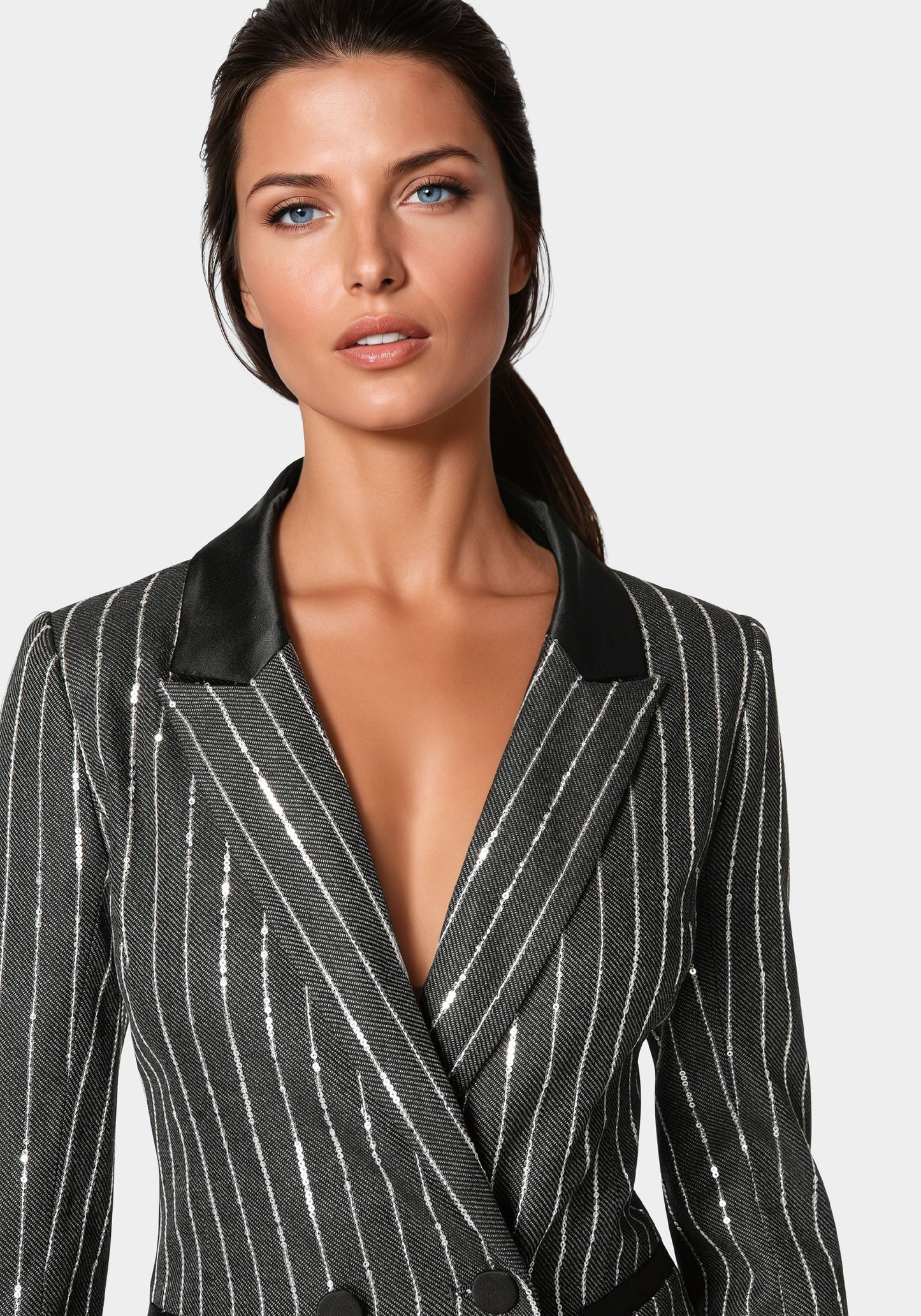 Stripe Sequins Double Breasted Blazer