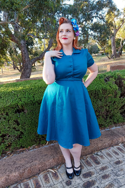 Penelope 1950's Teal Blue Shirt Dress