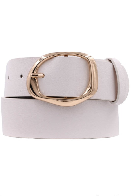 Morgan Oval Metal Buckle Vegan Leather Belt White