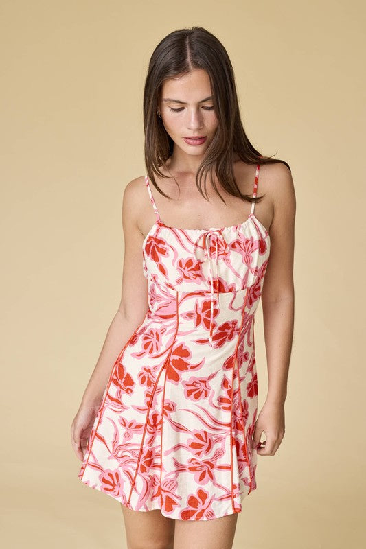 Celestine Sleeveless Floral Print Mini Dress Red