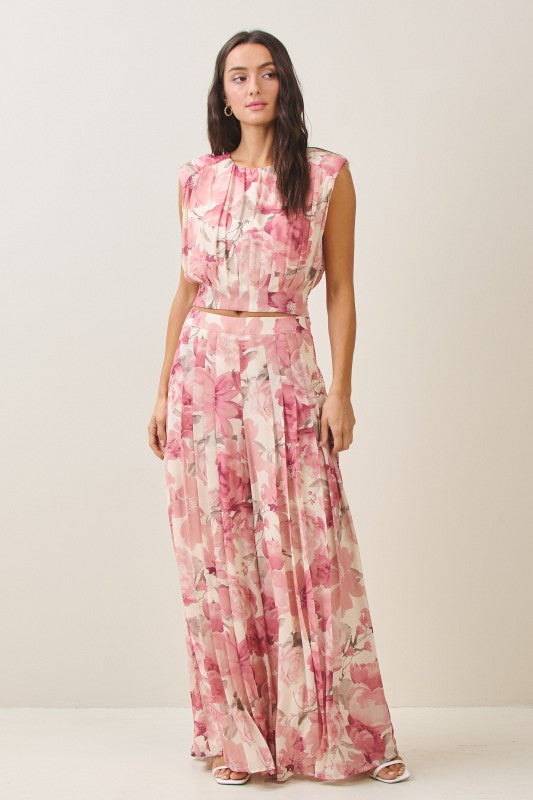 Elowen High Waist Wide Leg Floral Print Pants Pink