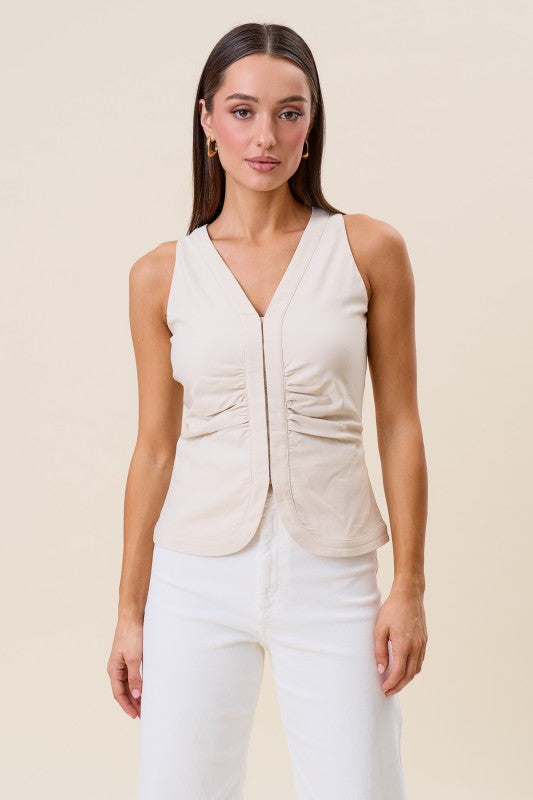 Whitley Sleeveless Shirred Top Natural