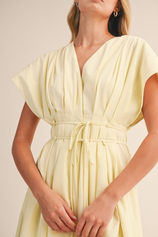 Gloria Short Sleeve Waist Tie Maxi Dress Yellow