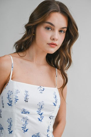 Kiernan Sleeveless A-Line Floral Print Midi Dress Blue