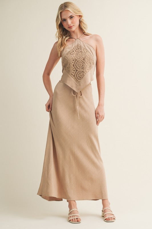 Calantha High Waist Woven Maxi Skirt Taupe