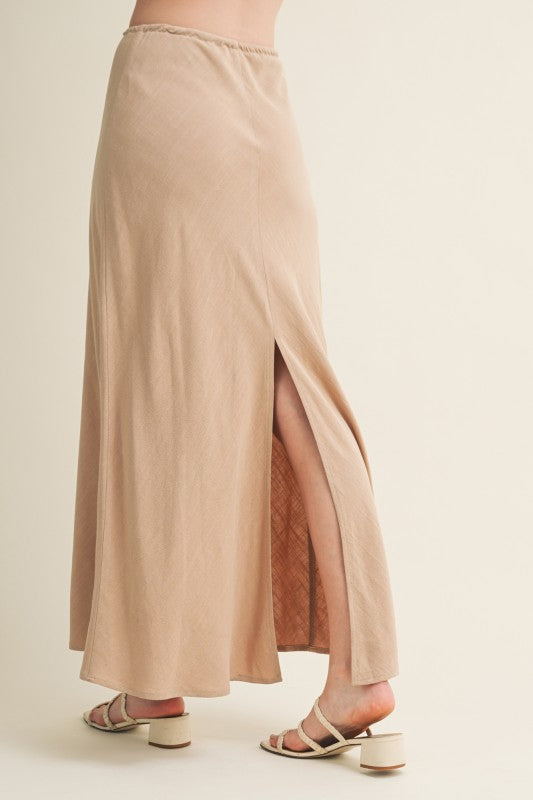 Calantha High Waist Woven Maxi Skirt Taupe