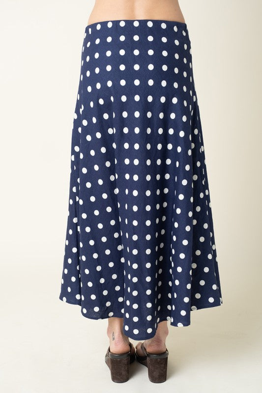 Nicole High Waist Polka Dot Print Maxi Skirt Navy