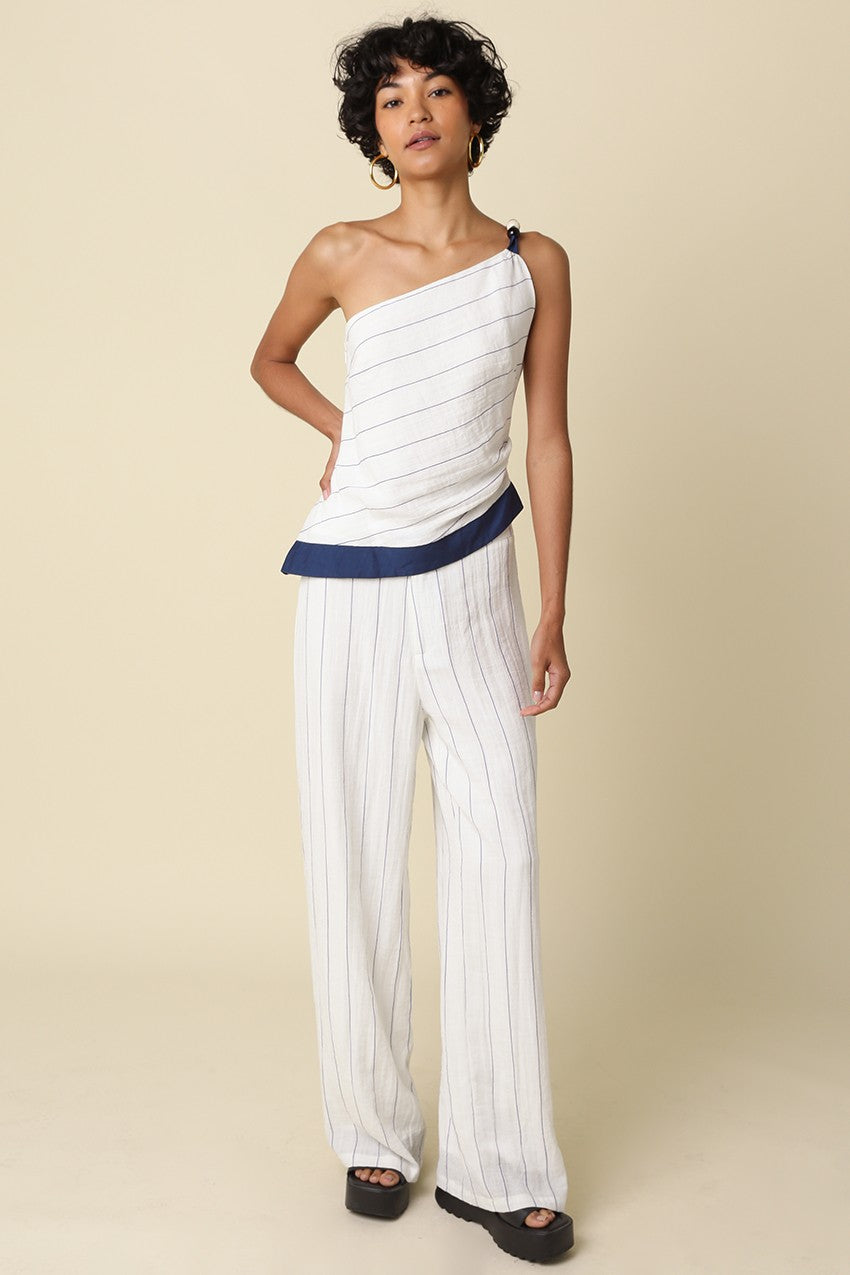 Taryn High Waist Stripe Print Wide Leg Pants White
