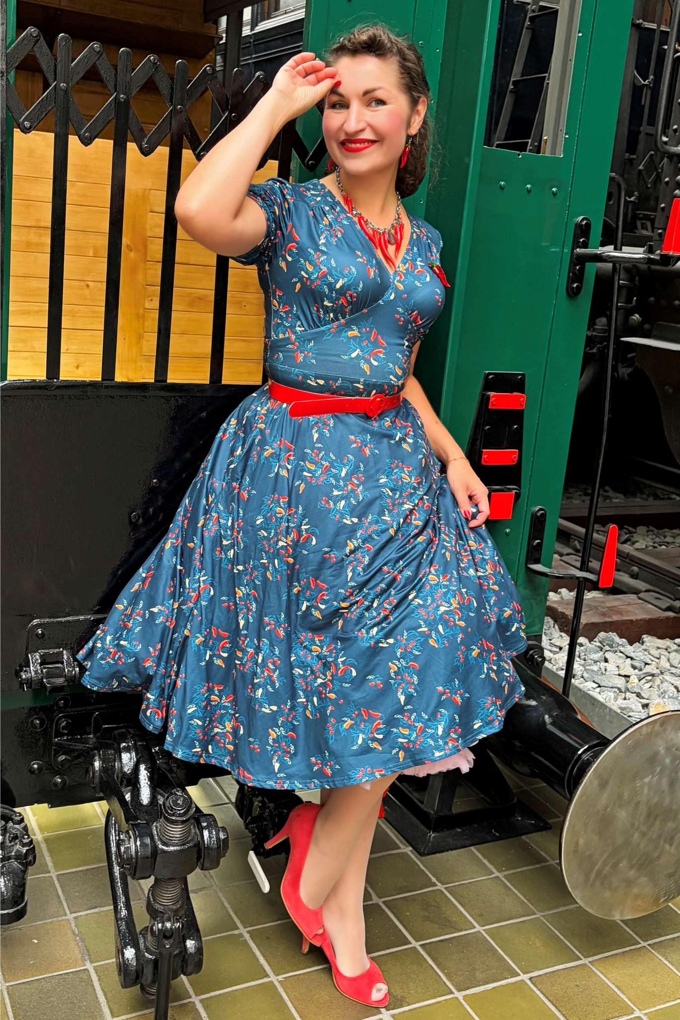 Julia Navy Blue Chili Midi Dress