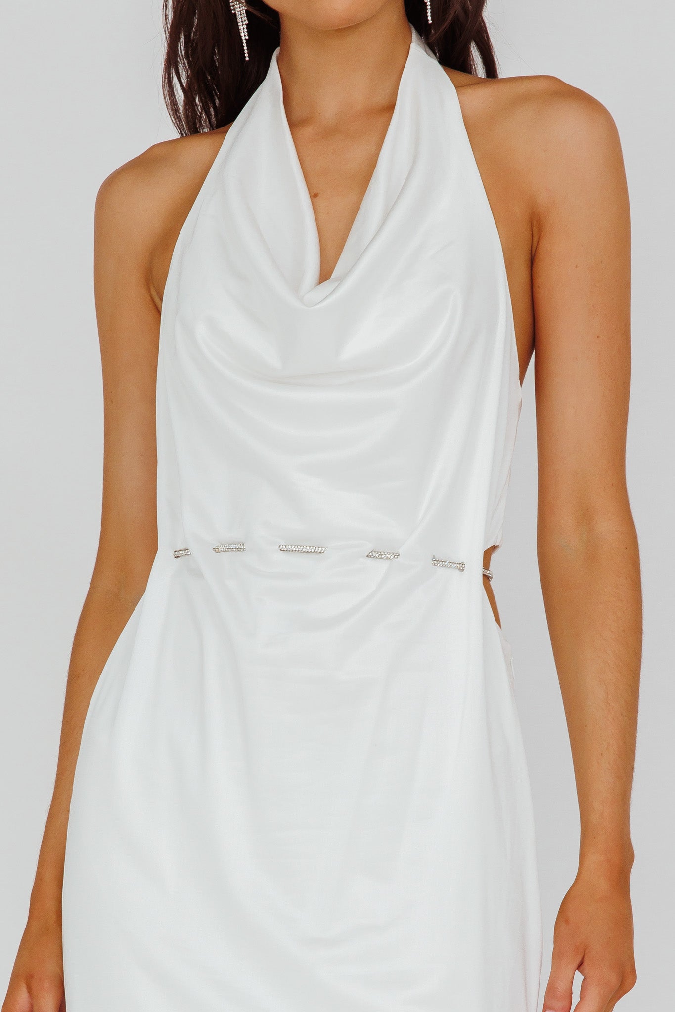 Emmi Cowl Neck Diamante Rope Dress White