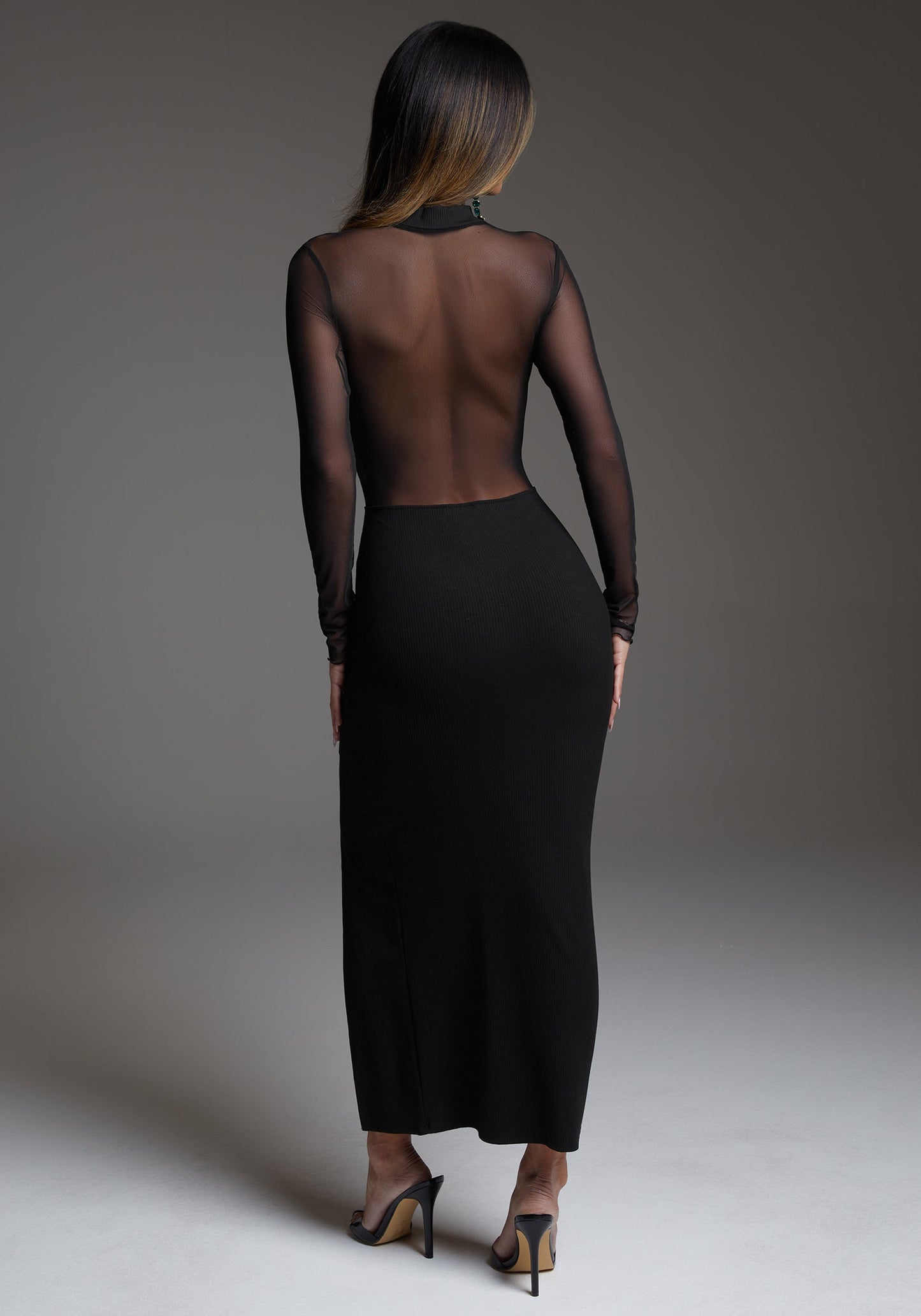 Rib Mock Neck Maxi Dress With Powermesh