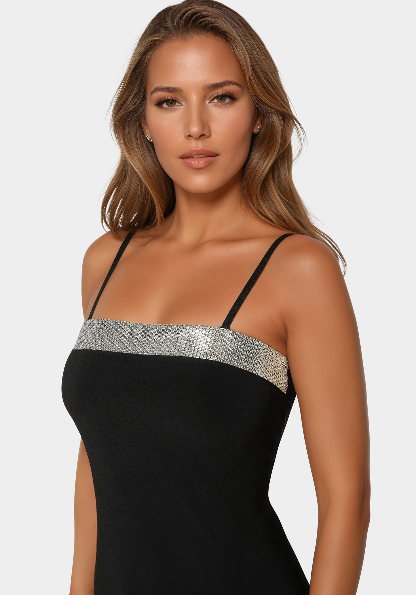 Rhinestone Trim Jersey Short Dress