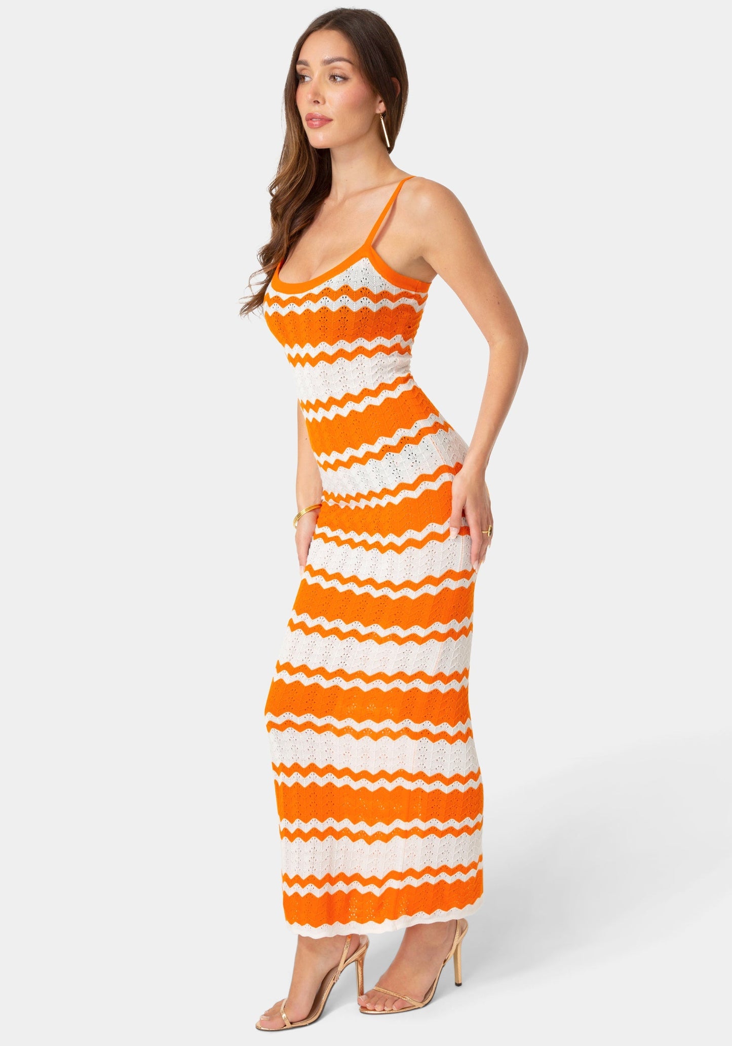 Stripe Crochet Keyhole Maxi Dress