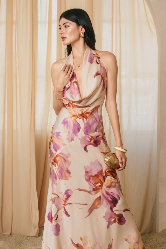 Waitlist 7/26 • Rowan Sleeveless Halter Floral Print Maxi Dress Pink