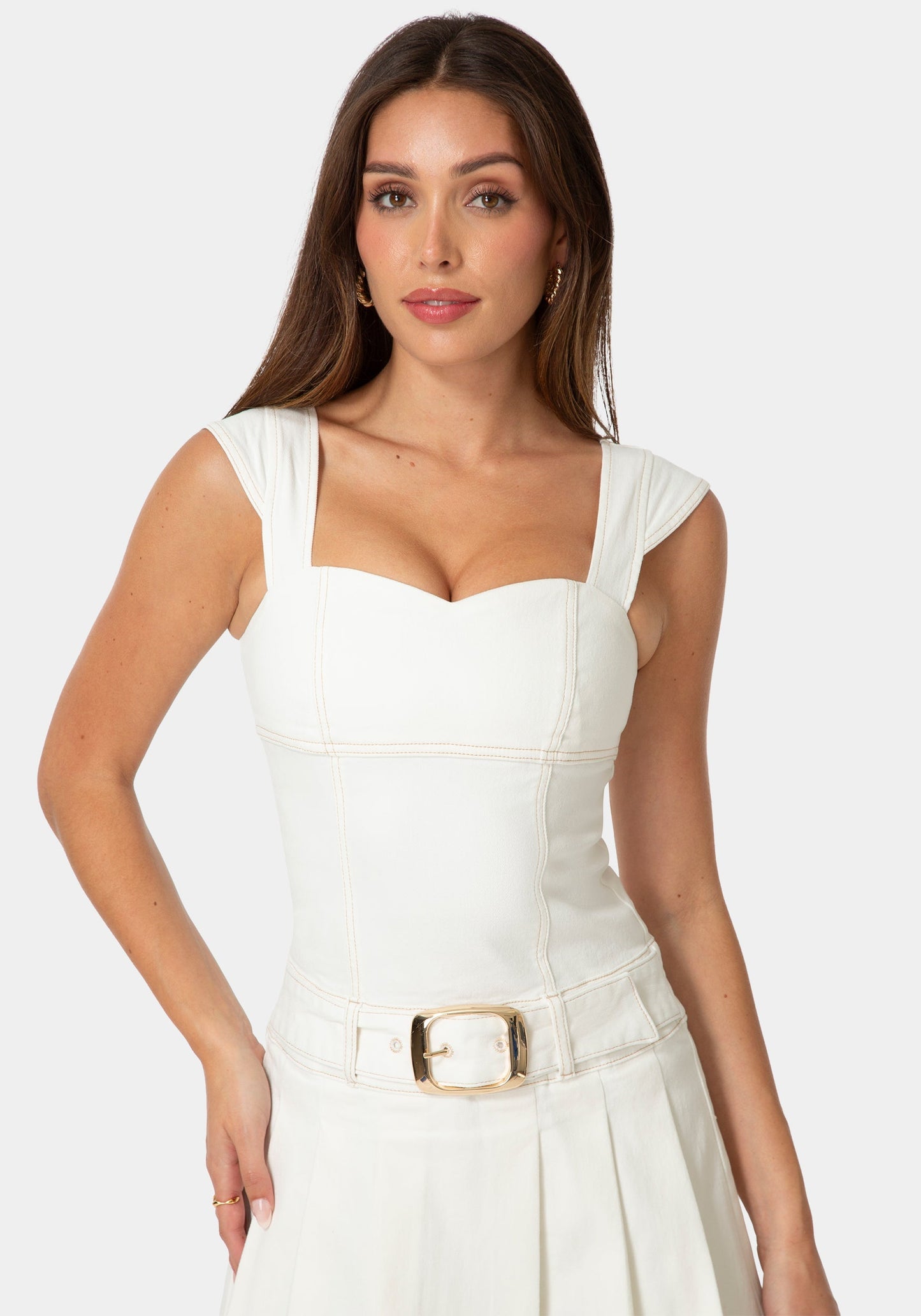 Pleated Skort Denim Dress