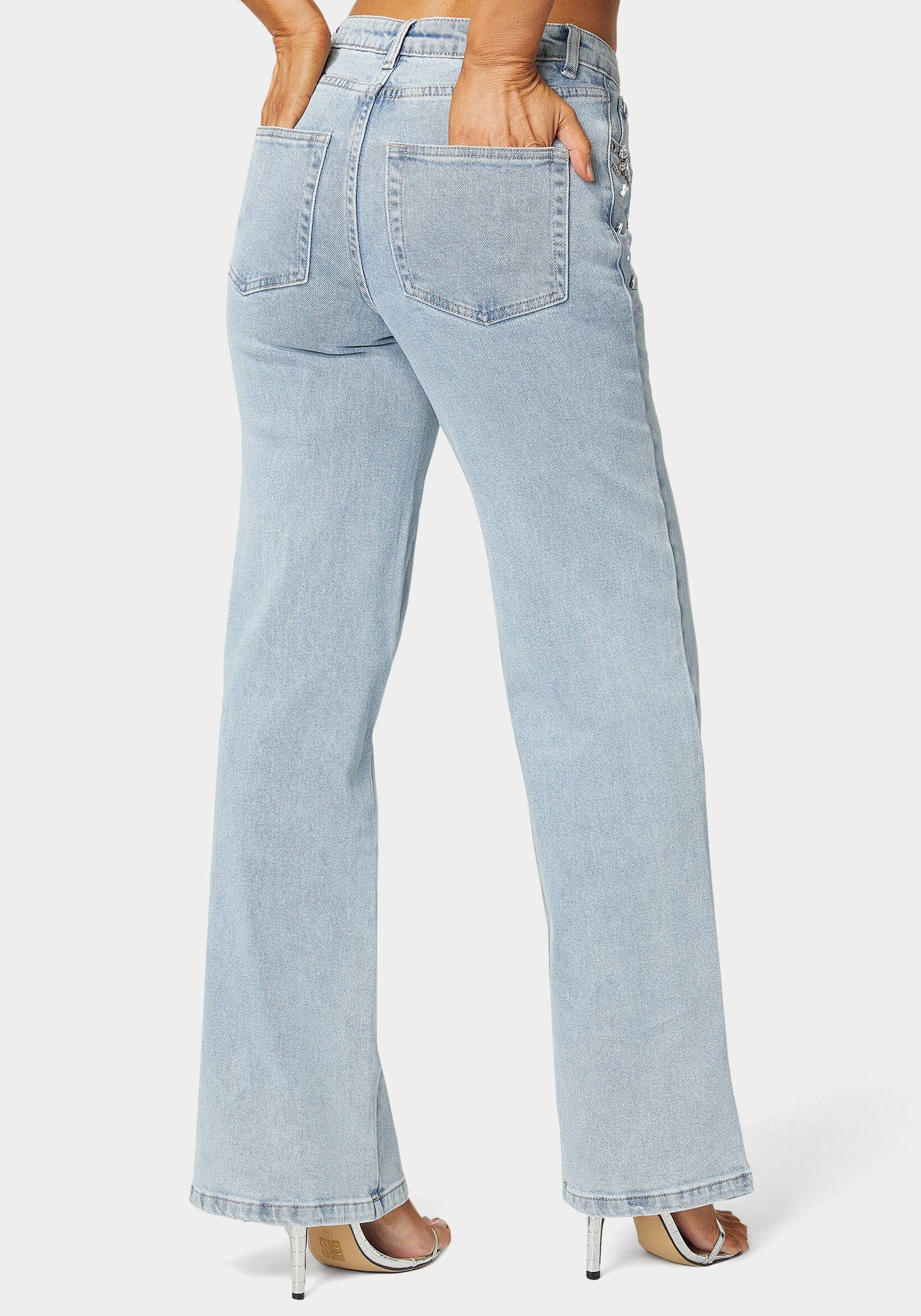 High Waist Embellished Wide Leg Jeans