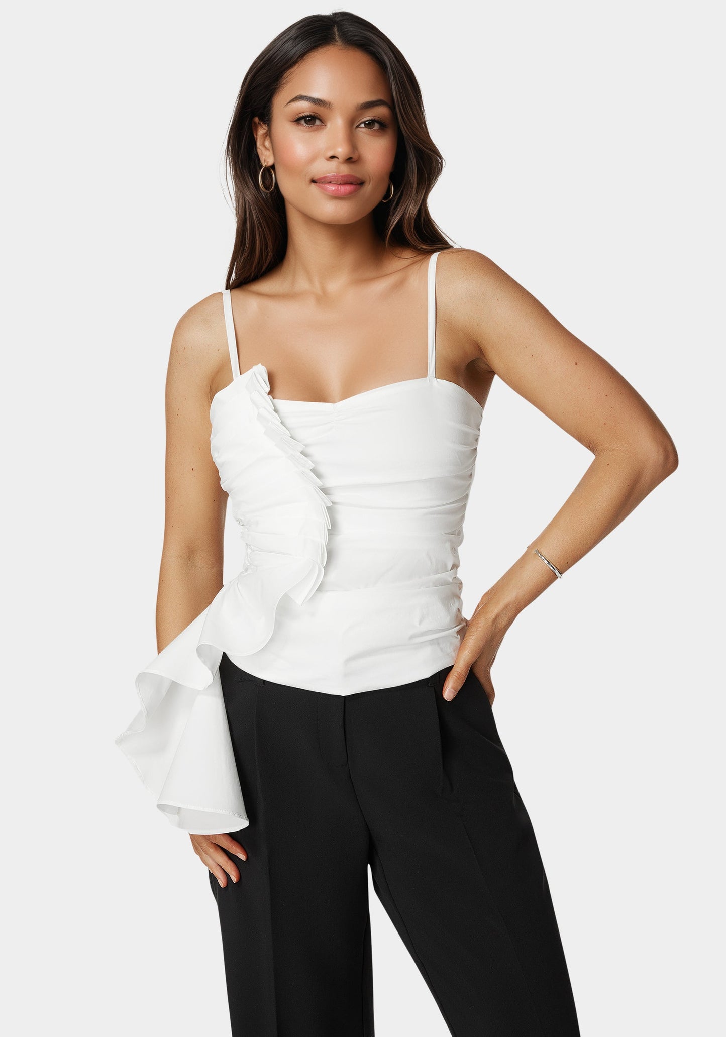 Poplin Asymmetric Ruffle Top