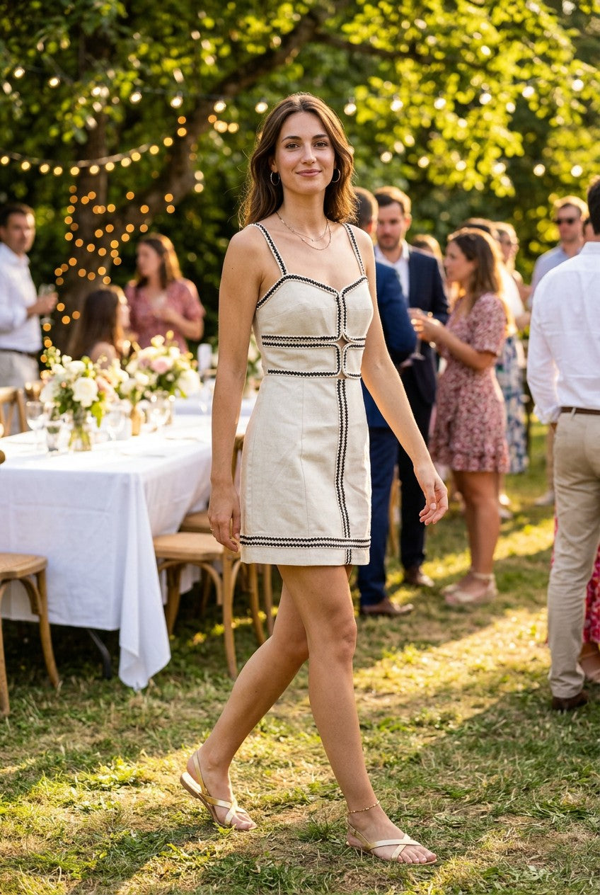 Waitlist 7/5 • Valencia Sleeveless Contrast Trim Mini Dress White
