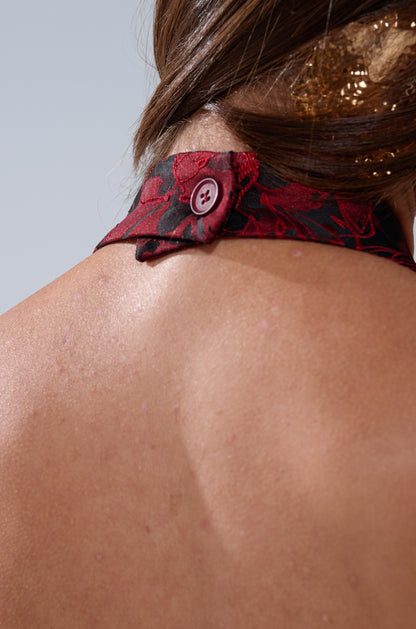 BRINA BROCADE MINI DRESS IN BURGUNDY