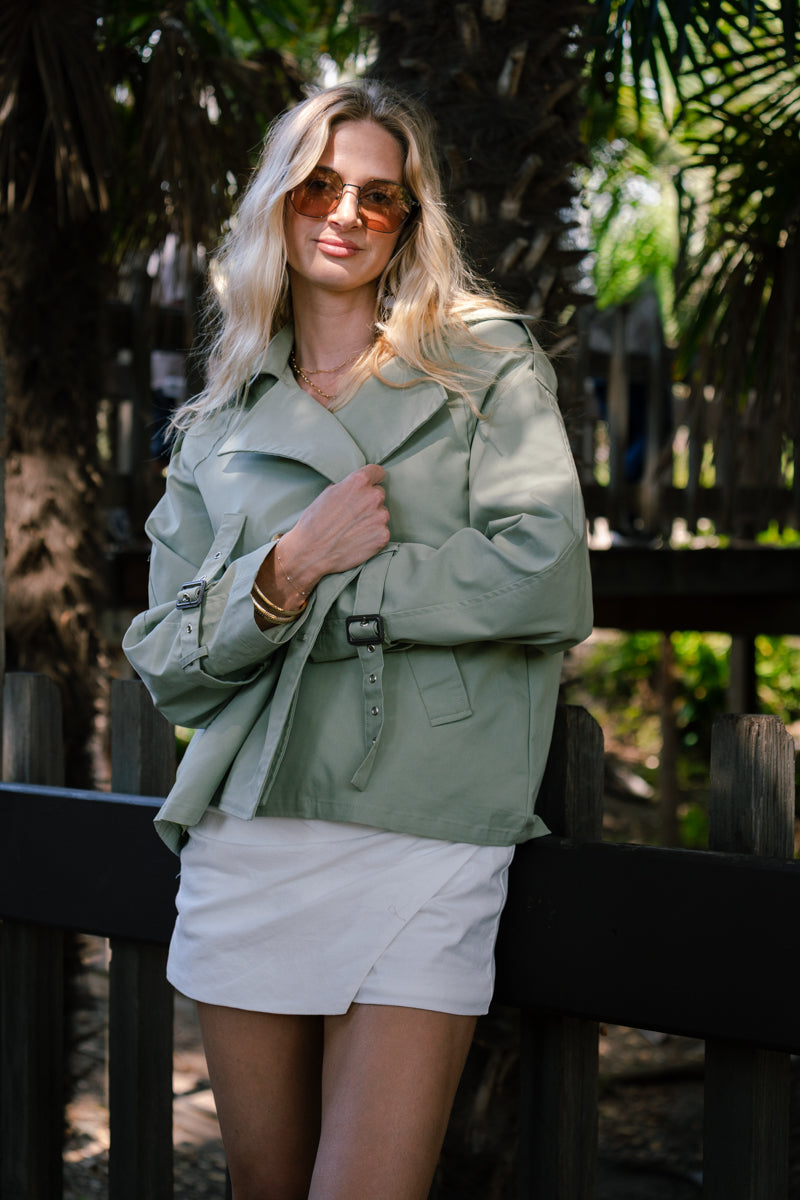Brisa Long Sleeve Double Breasted Jacket Olive