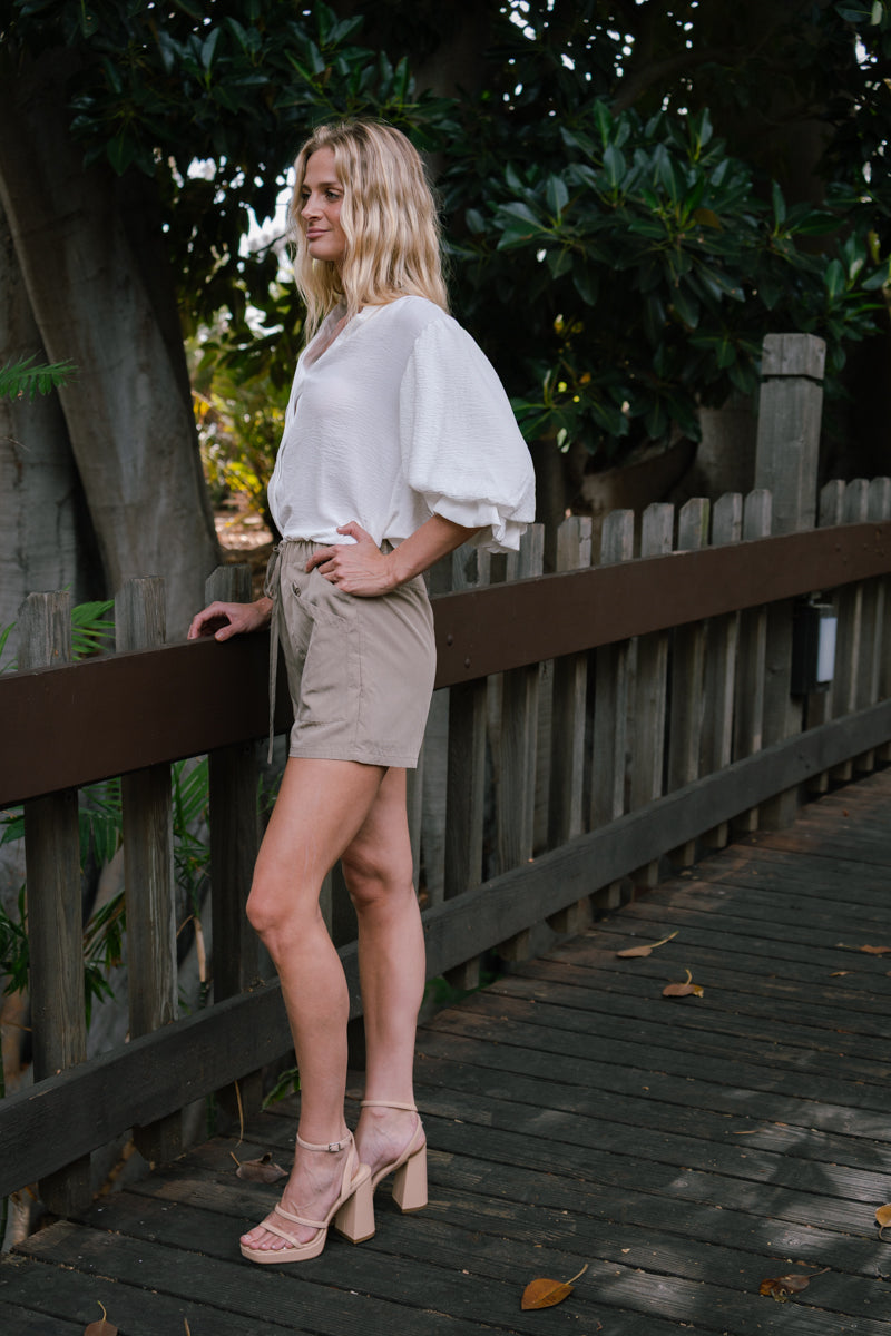 Kali High Waist Double Pocket Shorts Taupe