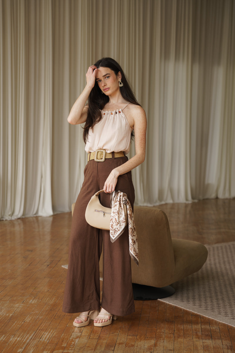 Zivah High Waist Wide Leg Pants Brown