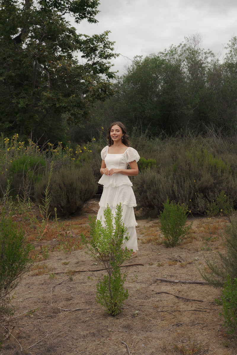 Eden Short Puff Sleeve Tiered Maxi Dress White