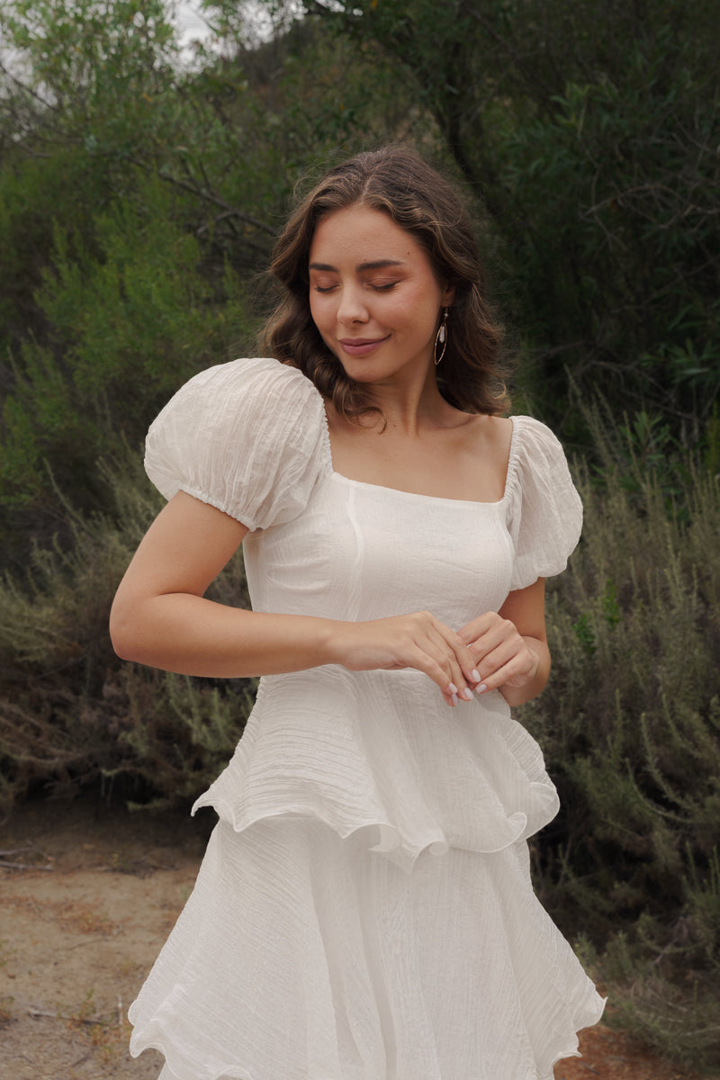 Eden Short Puff Sleeve Tiered Maxi Dress White