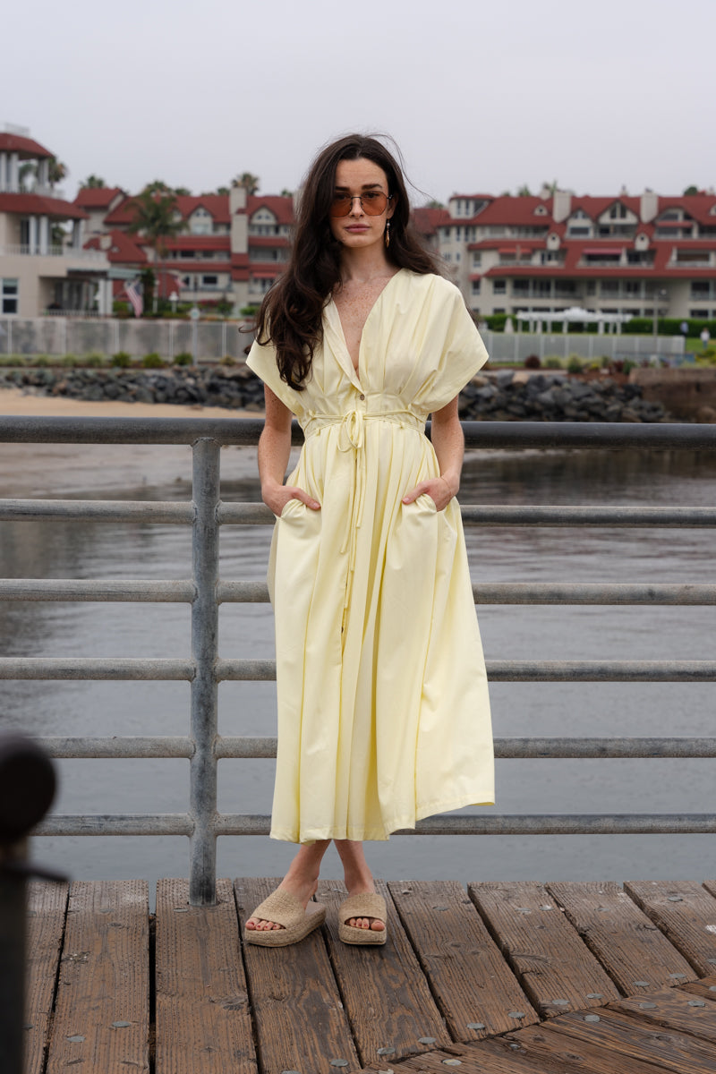 Gloria Short Sleeve Waist Tie Maxi Dress Yellow