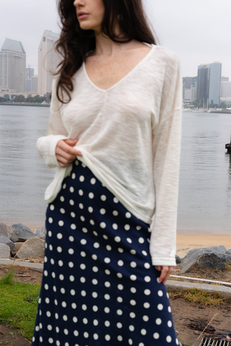 Nicole High Waist Polka Dot Print Maxi Skirt Navy