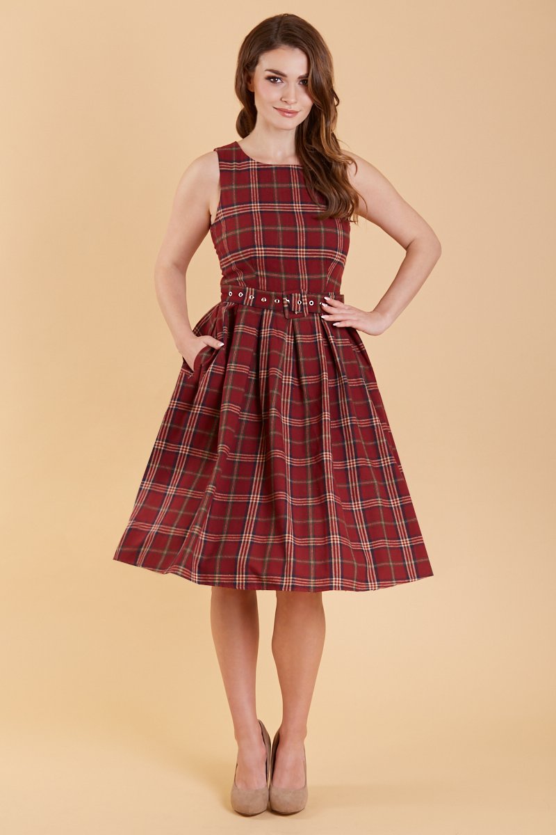 Annie Retro Burgundy Tartan Swing Dress