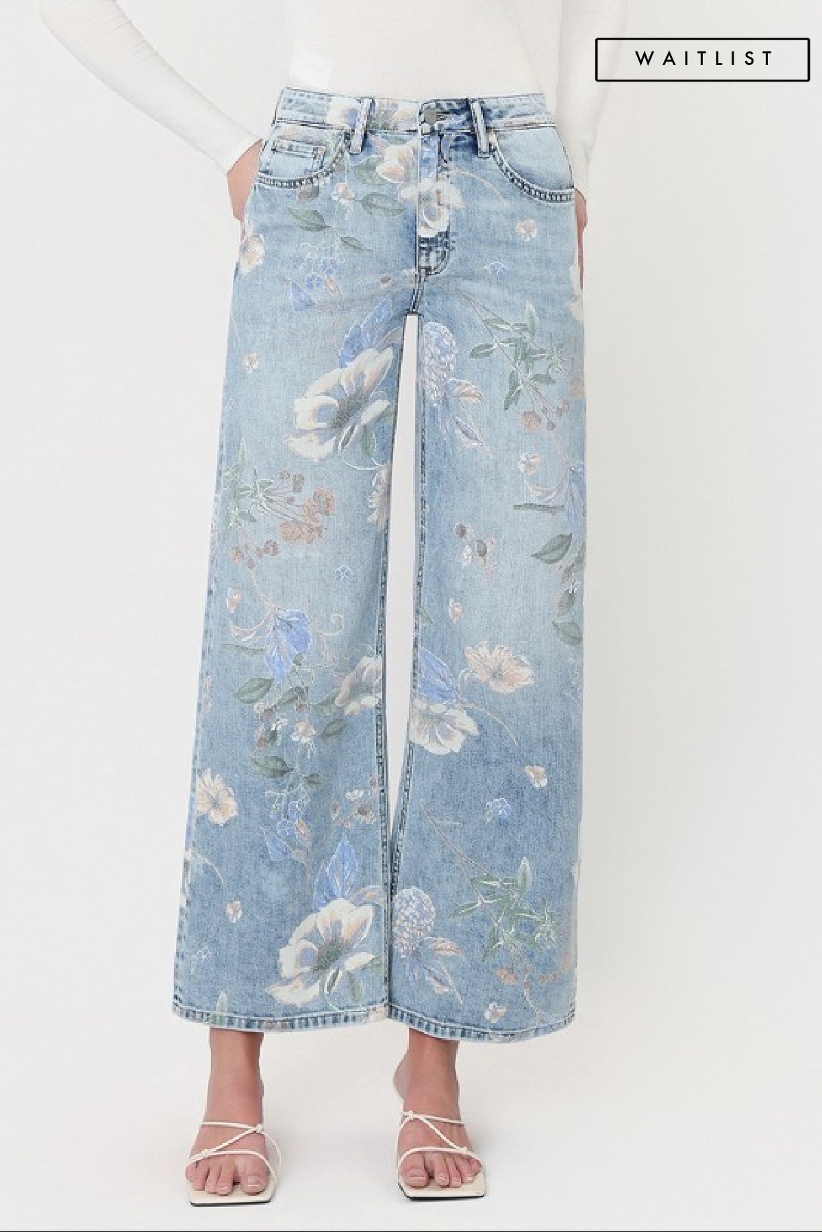 Waitlist 8/1 • Bellamy High Rise Vintage Floral Wide Leg Jeans Light Wash