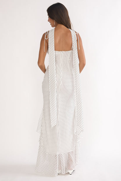 Emmara Tied Shoulder Maxi Dress Polka Dot White