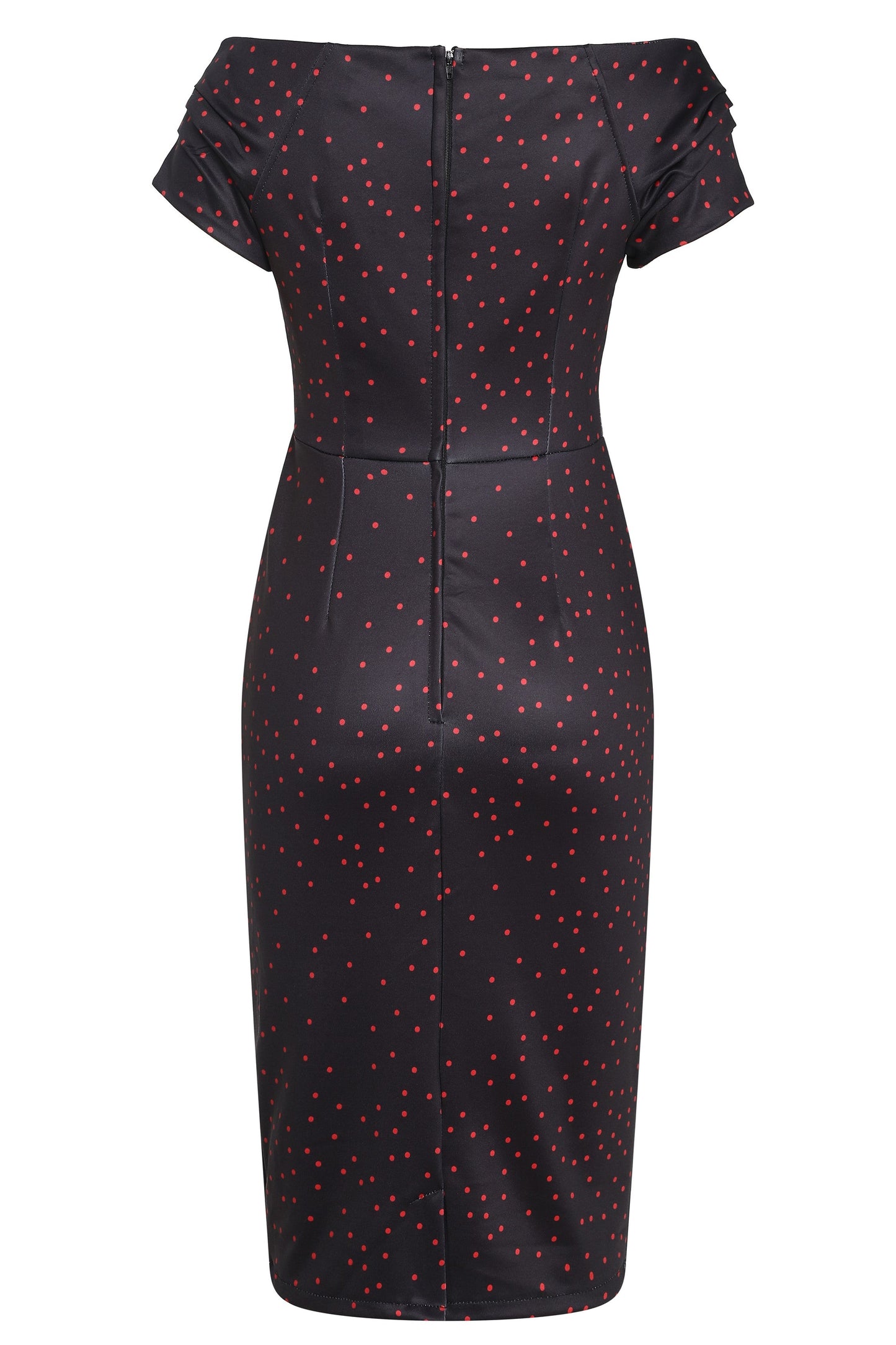 Beryl Purple & Red Polka Dot  Off Shoulder Pencil Dress