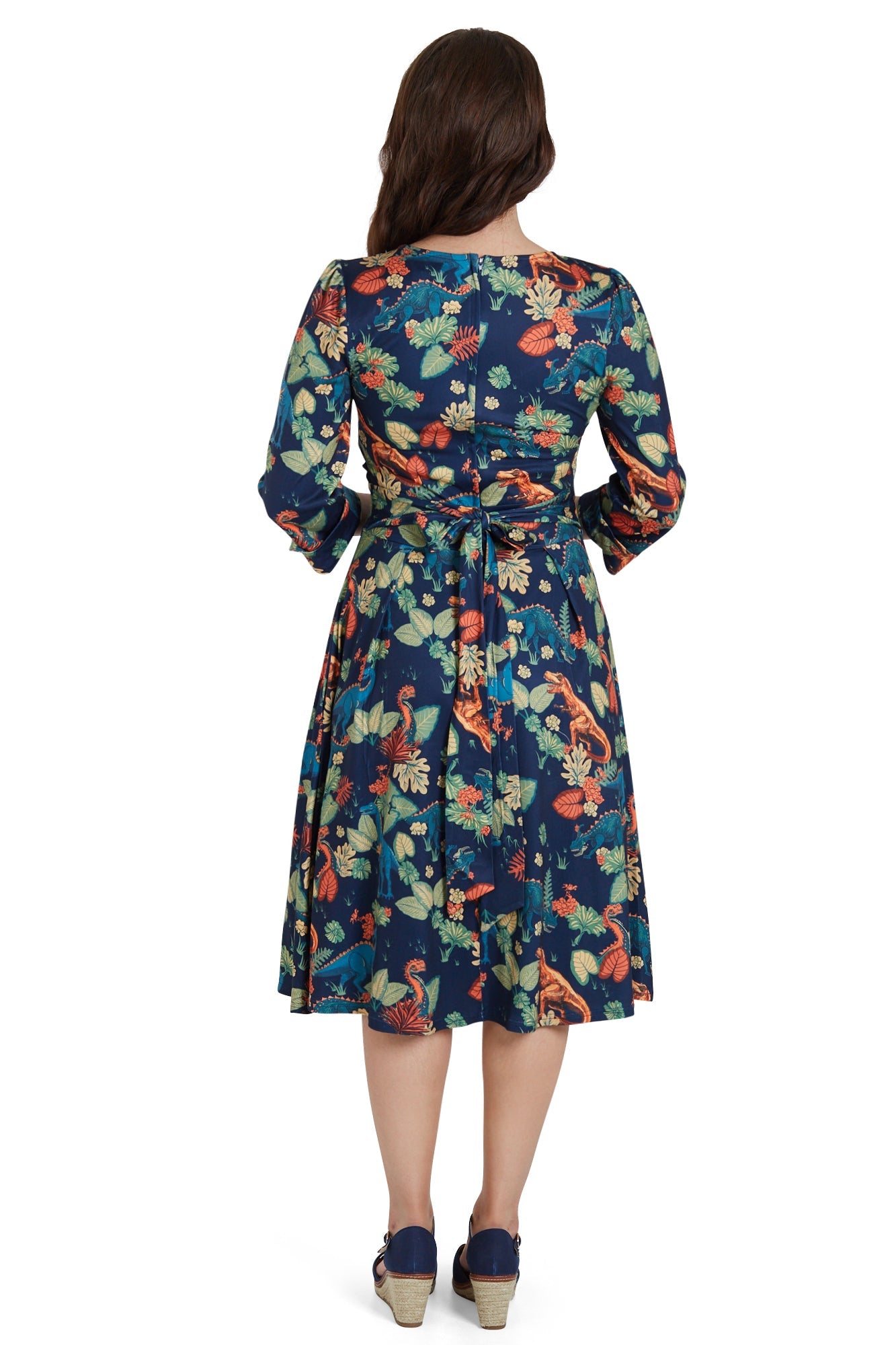 Katherine Long Sleeved Dress in Tropical Leaves/Dinosaurs