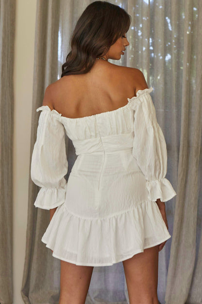 By My Side Off-Shoulder Balloon Sleeve Dress White