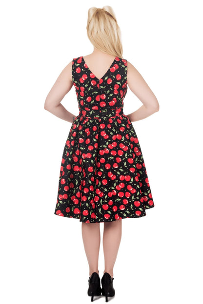 May Cherry Print V Neck Flared Dress