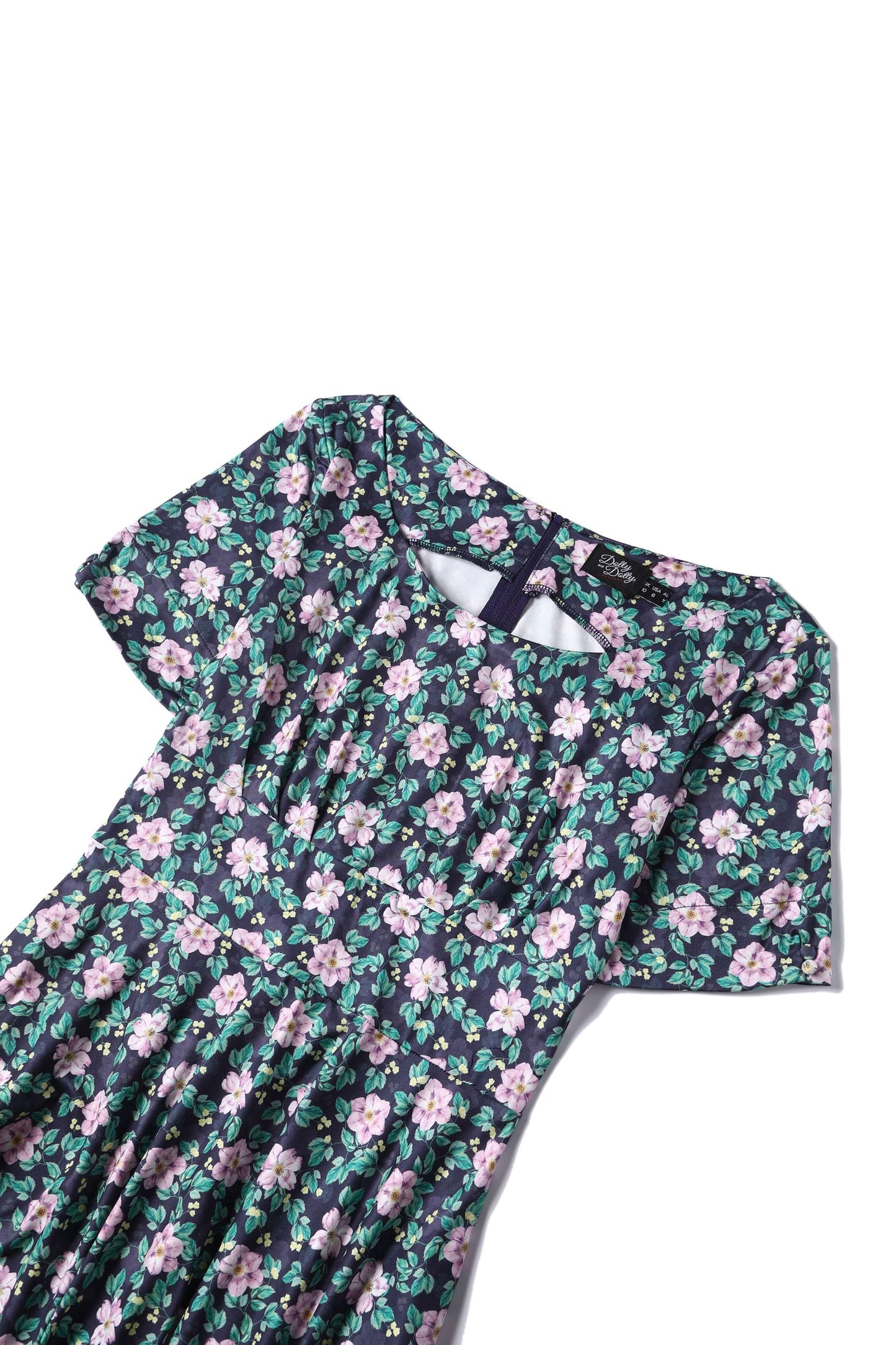 Brenda Black/Purple Floral Flared Day Dress