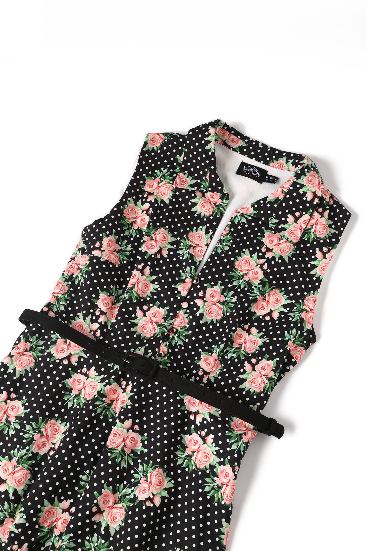 Poppy Navy Blue Polka Dot Rose Shirt Dress