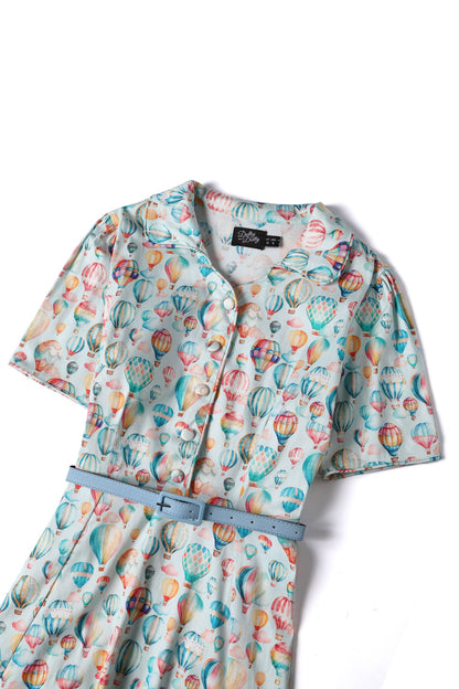 Penelope Hot Air Balloon Festival Shirt Dress In Light Blue