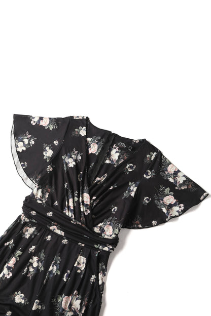 Esther Black Rose Butterfly Sleeved Jumpsuit