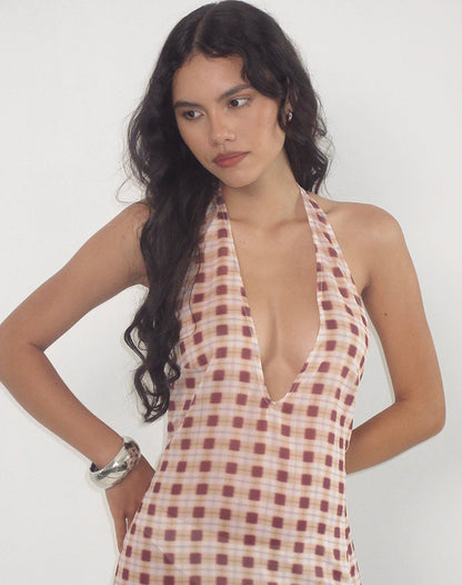 Driti Maxi Dress in Chiffon Blurred Check Peach